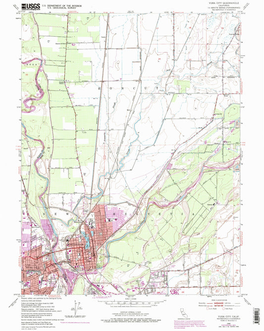 Classic USGS Yuba City California 7.5'x7.5' Topo Map Image