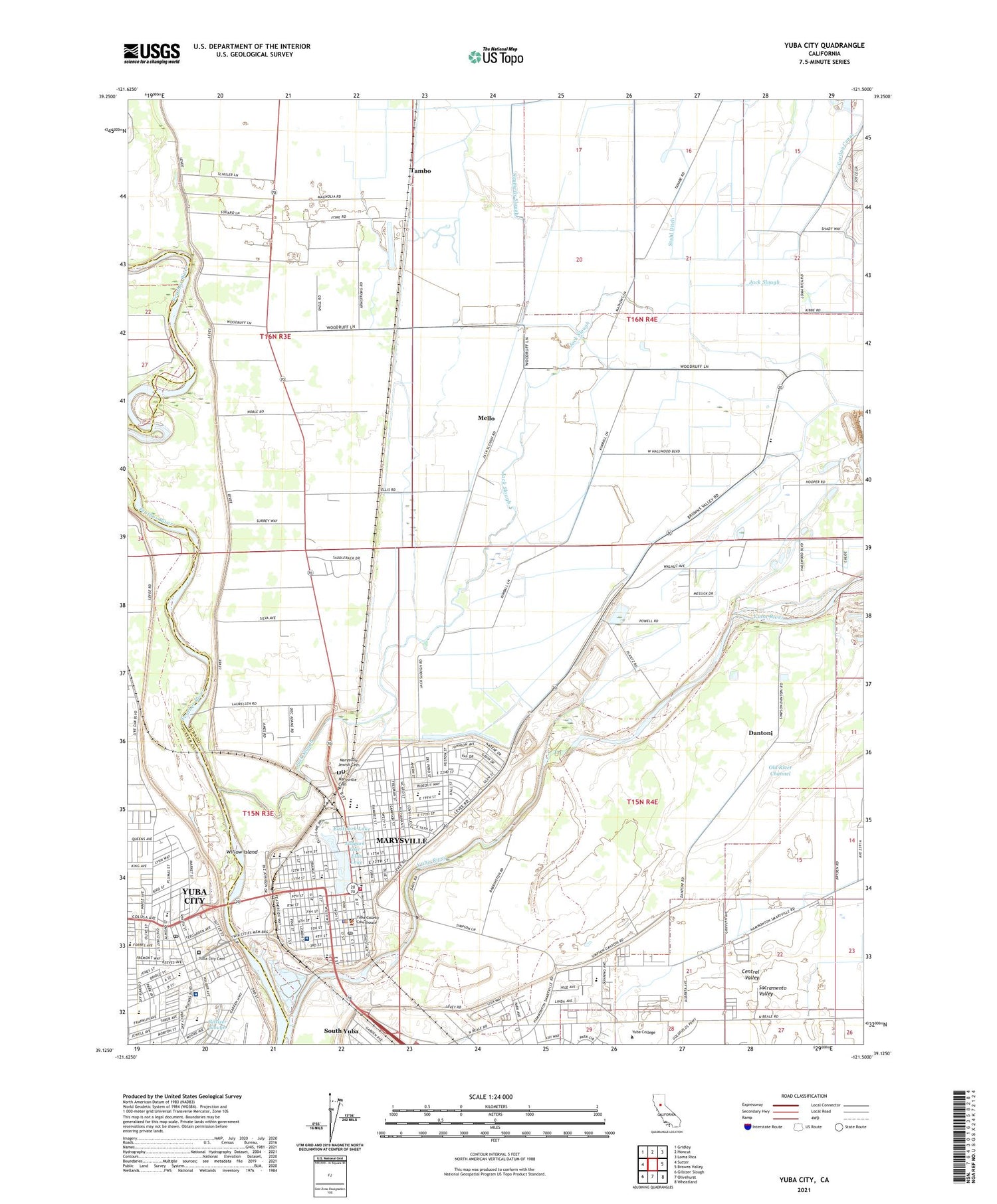 Yuba City California US Topo Map Image