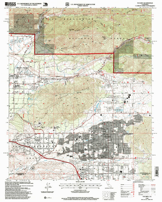 Classic USGS Yucaipa California 7.5'x7.5' Topo Map Image