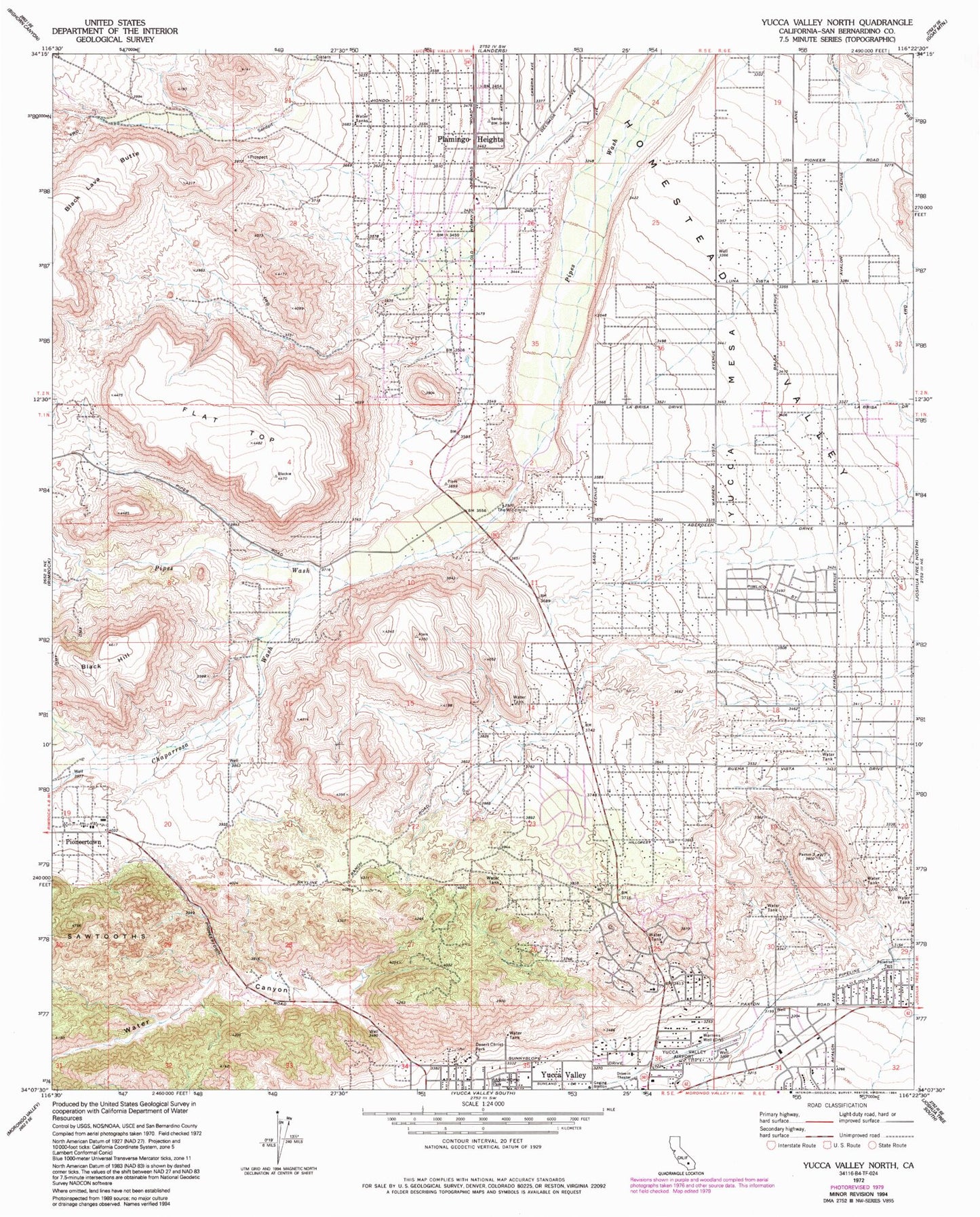 Classic USGS Yucca Valley North California 7.5'x7.5' Topo Map Image