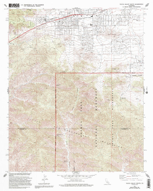 Classic USGS Yucca Valley South California 7.5'x7.5' Topo Map Image