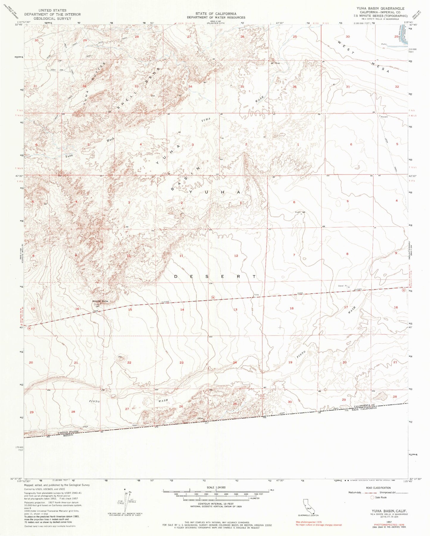 Classic USGS Yuha Basin California 7.5'x7.5' Topo Map Image