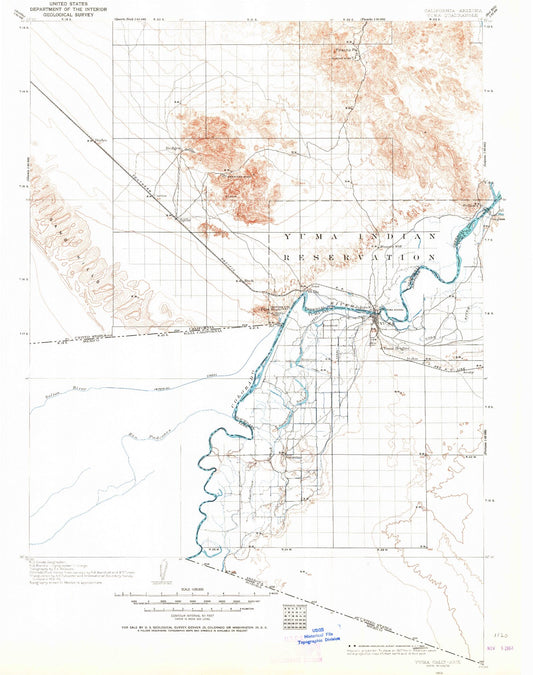 Historic 1903 Yuma California 30'x30' Topo Map Image