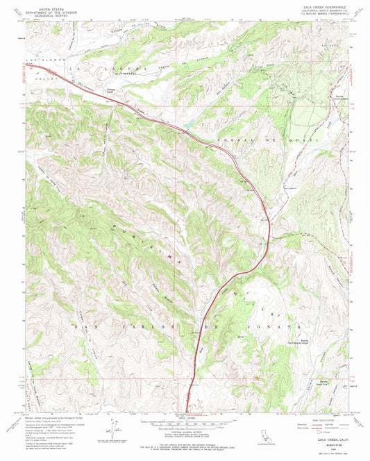 Classic USGS Zaca Creek California 7.5'x7.5' Topo Map Image