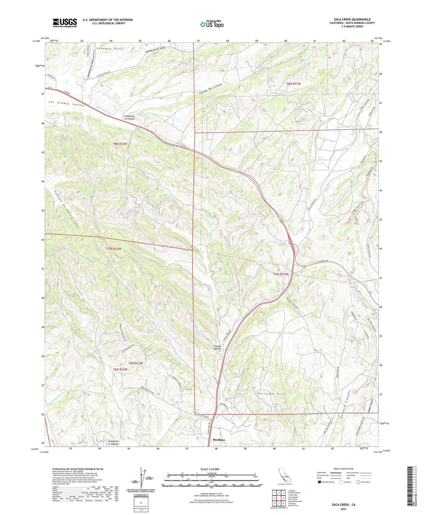 Zaca Creek California US Topo Map Image