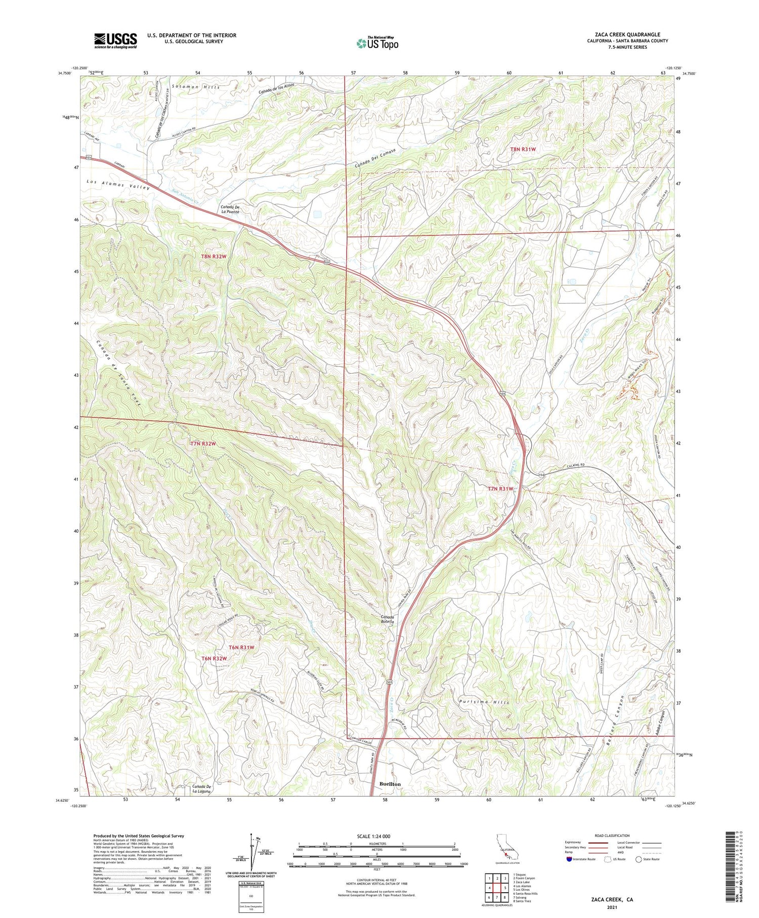 Zaca Creek California US Topo Map Image