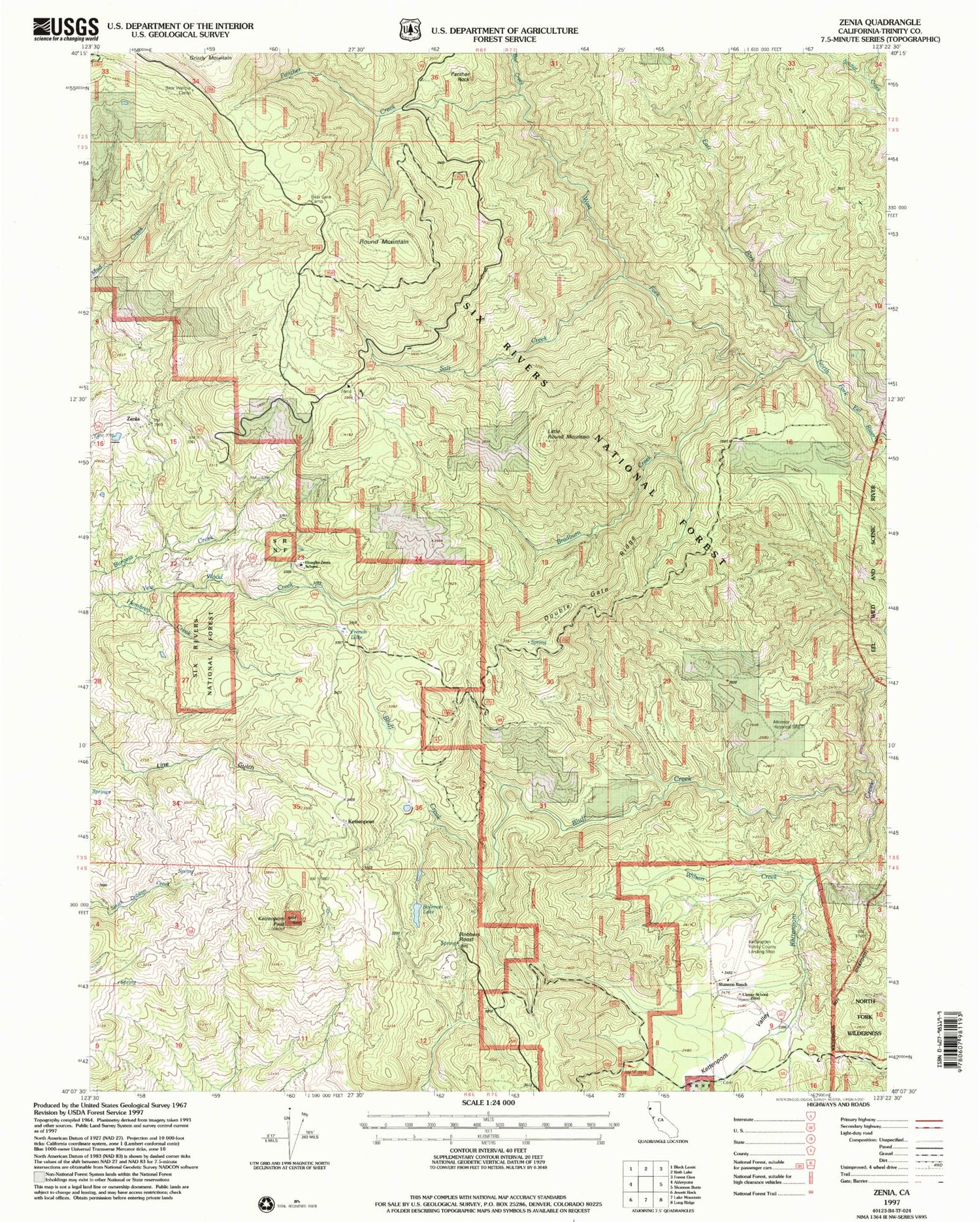 Classic USGS Zenia California 7.5'x7.5' Topo Map Image