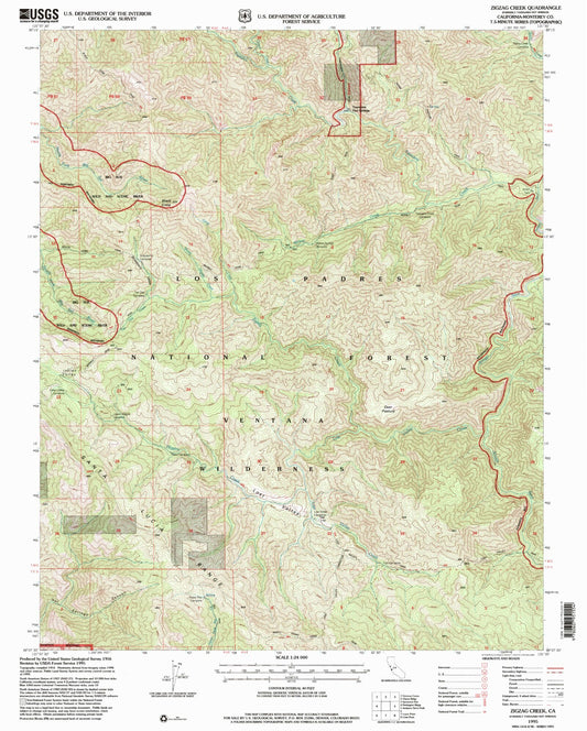 Classic USGS Zigzag Creek California 7.5'x7.5' Topo Map Image