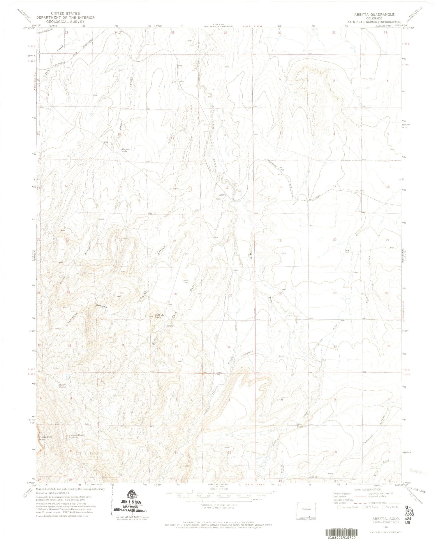 Classic USGS Abeyta Colorado 7.5'x7.5' Topo Map Image