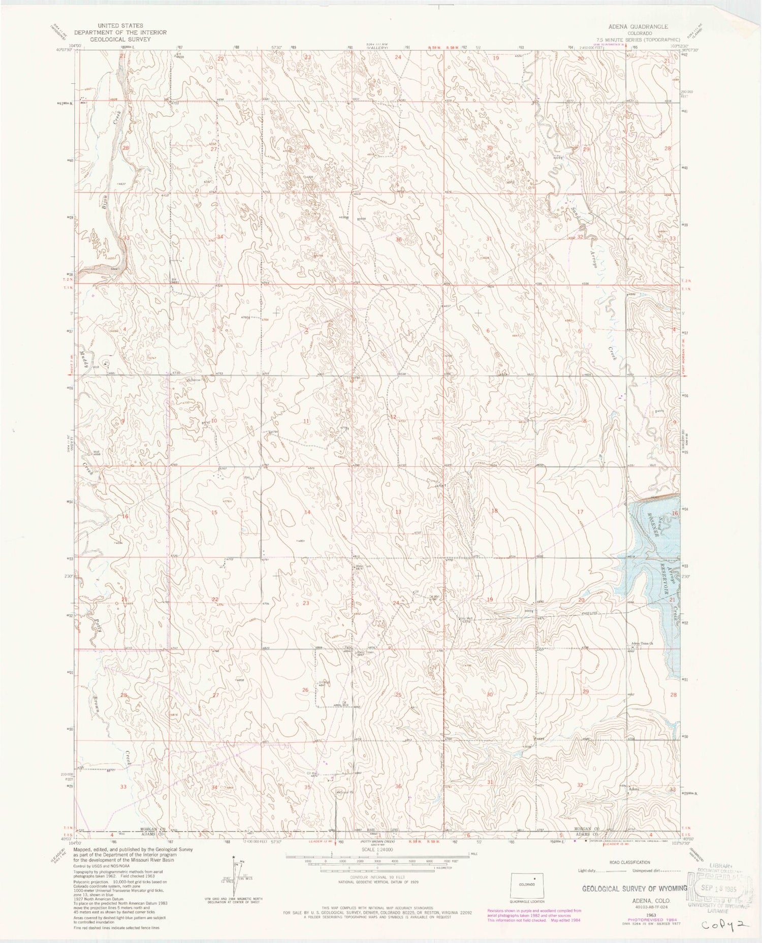 Classic USGS Adena Colorado 7.5'x7.5' Topo Map Image