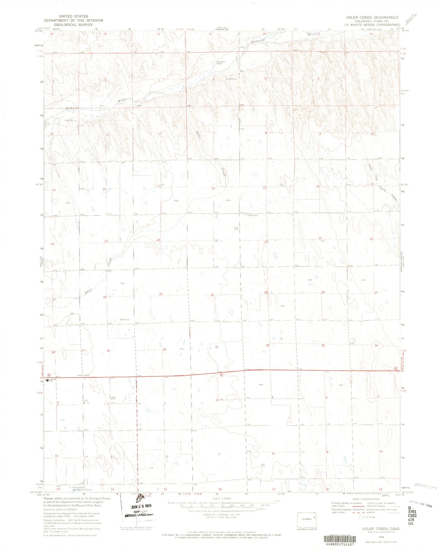 Classic USGS Adler Creek Colorado 7.5'x7.5' Topo Map Image