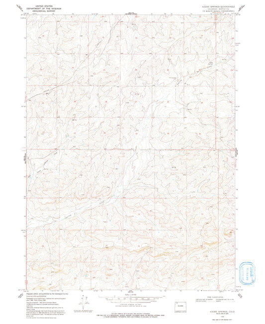 Classic USGS Adobe Springs Colorado 7.5'x7.5' Topo Map Image