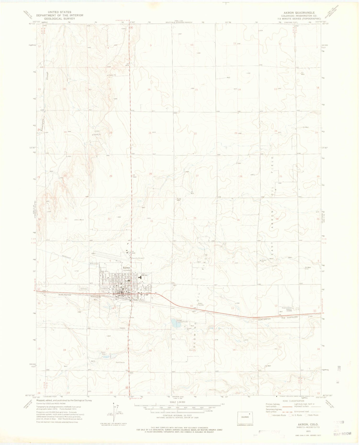 Classic USGS Akron Colorado 7.5'x7.5' Topo Map Image