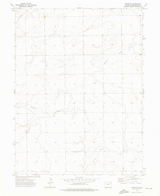 Classic USGS Akron SE Colorado 7.5'x7.5' Topo Map Image
