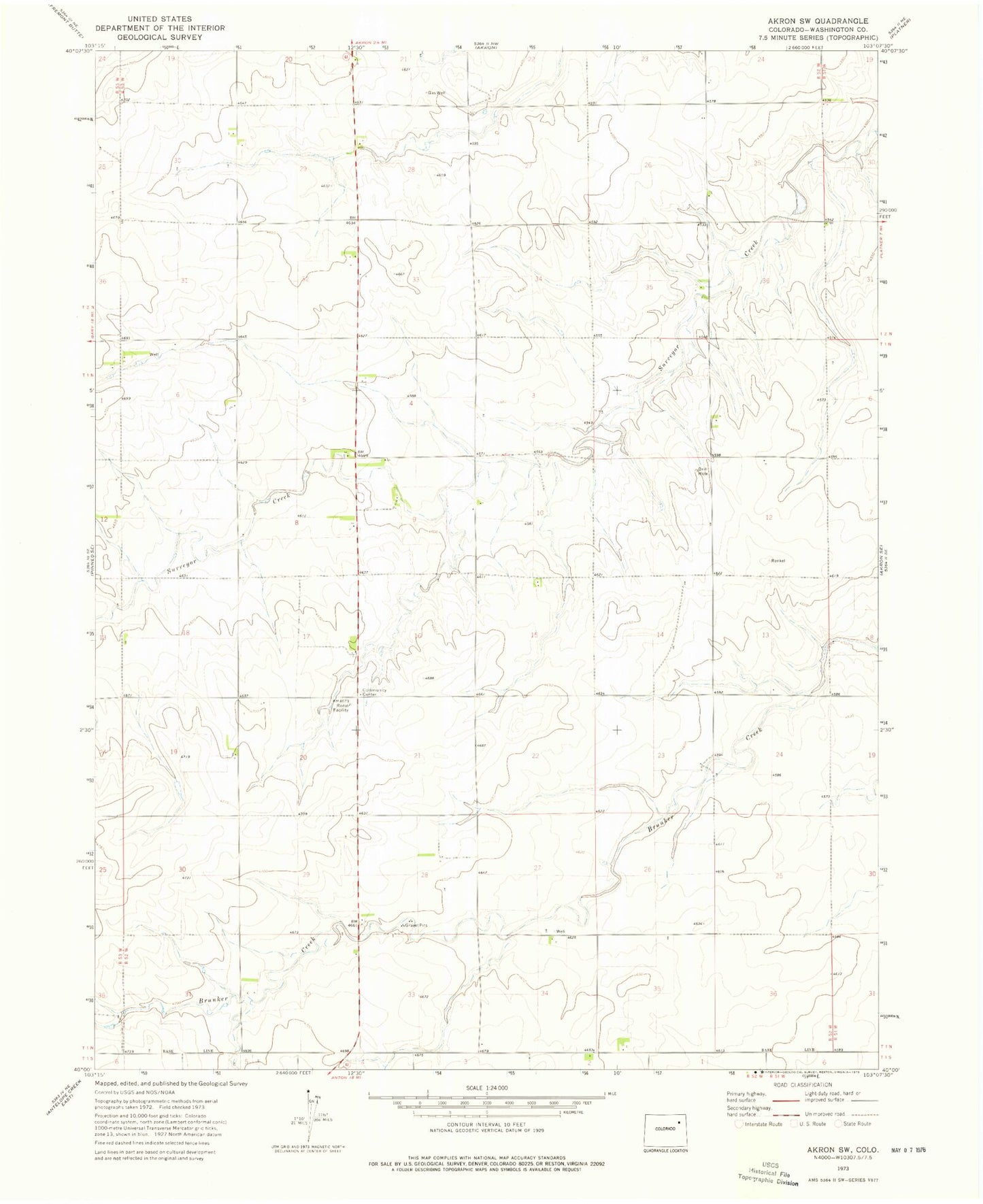Classic USGS Akron SW Colorado 7.5'x7.5' Topo Map Image