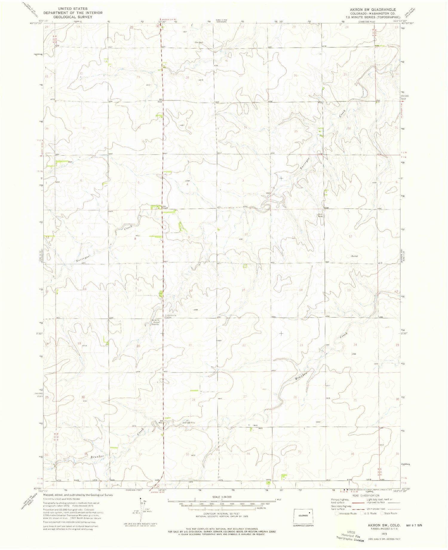 Classic USGS Akron SW Colorado 7.5'x7.5' Topo Map Image