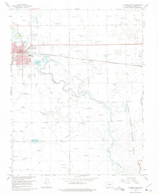 Classic USGS Alamosa East Colorado 7.5'x7.5' Topo Map Image