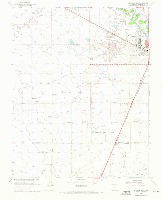 Classic USGS Alamosa West Colorado 7.5'x7.5' Topo Map Image