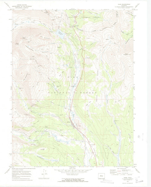 USGS Classic Alma Colorado 7.5'x7.5' Topo Map Image