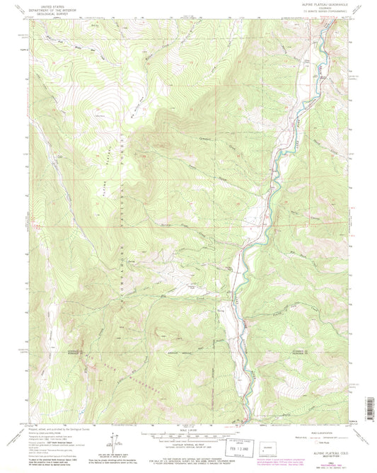 Classic USGS Alpine Plateau Colorado 7.5'x7.5' Topo Map Image