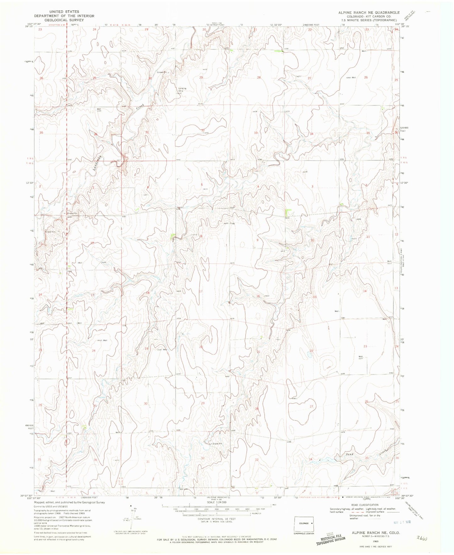 Classic USGS Alpine Ranch NE Colorado 7.5'x7.5' Topo Map Image
