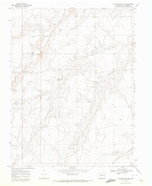 Classic USGS Alpine Ranch NE Colorado 7.5'x7.5' Topo Map Image