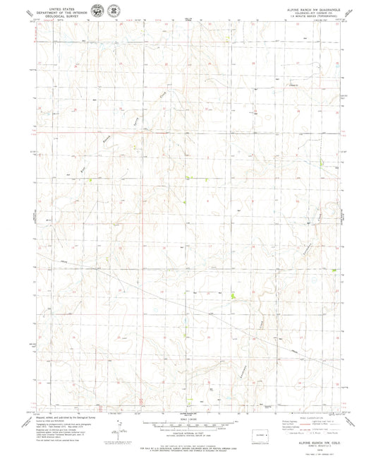 Classic USGS Alpine Ranch NW Colorado 7.5'x7.5' Topo Map Image
