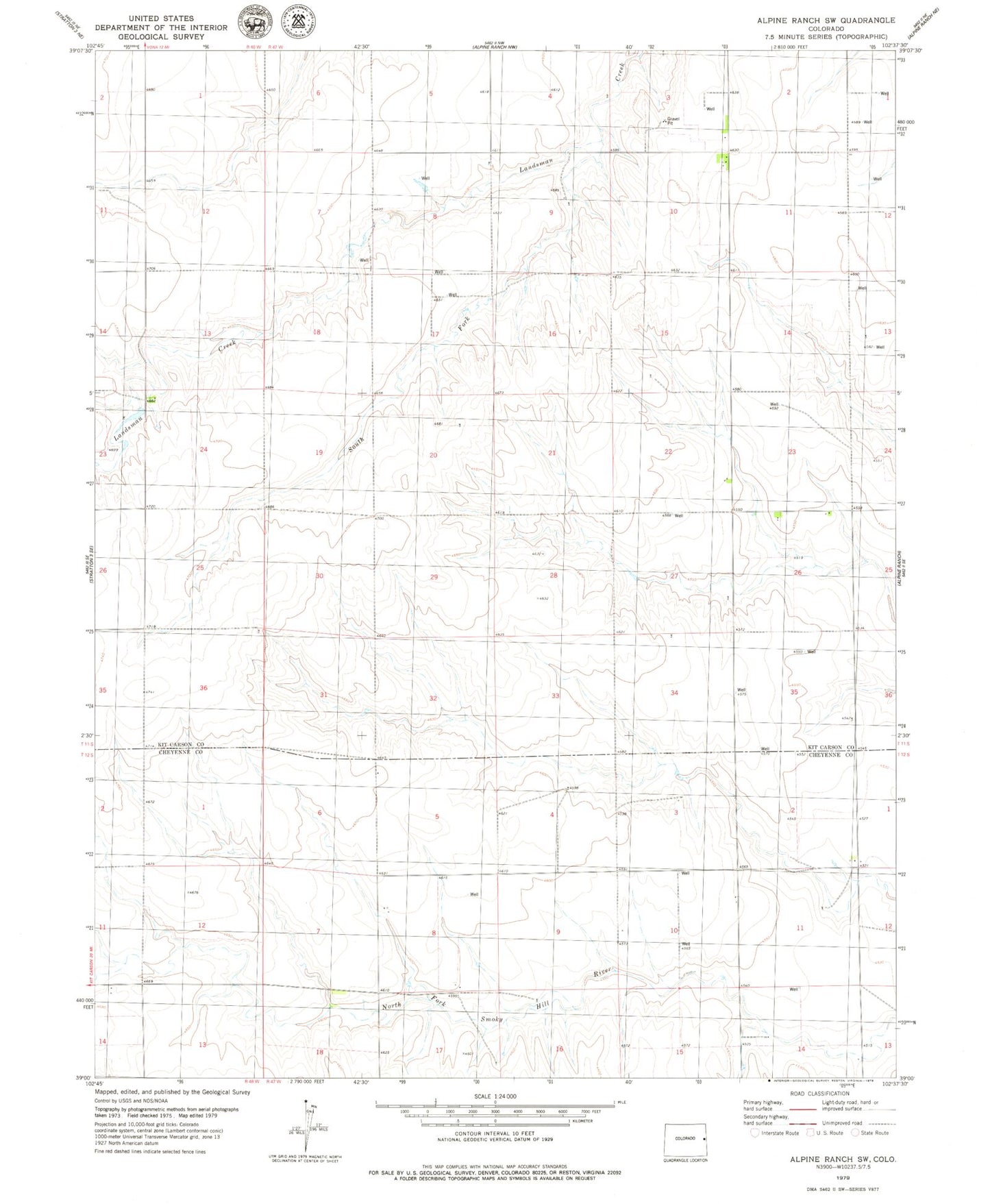 Classic USGS Alpine Ranch SW Colorado 7.5'x7.5' Topo Map Image