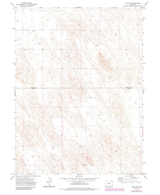Classic USGS Alvin NW Colorado 7.5'x7.5' Topo Map Image