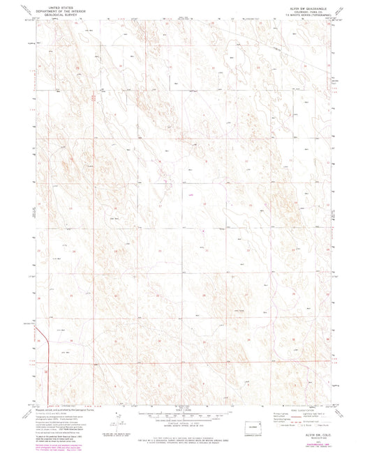 Classic USGS Alvin SW Colorado 7.5'x7.5' Topo Map Image