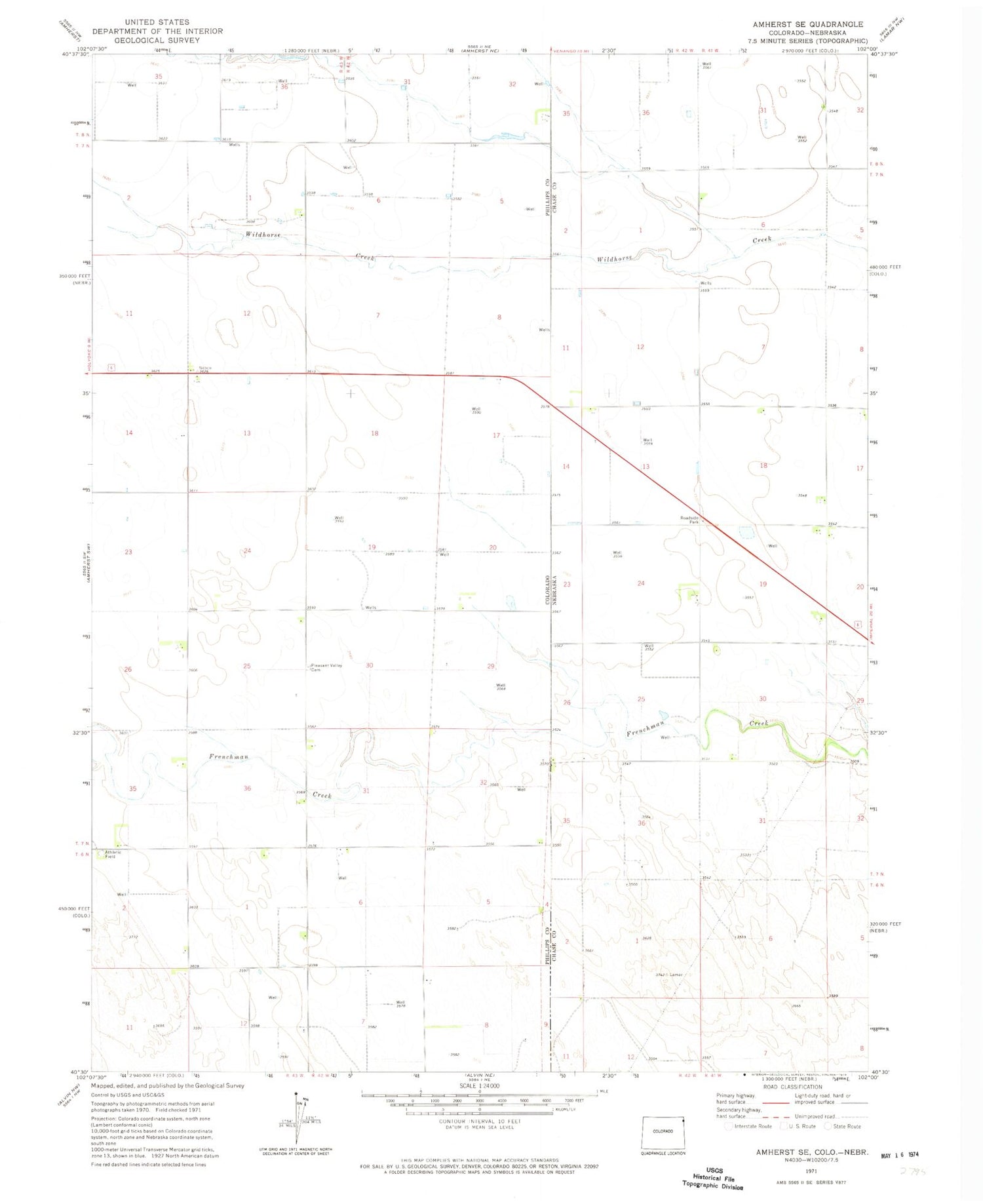 Classic USGS Amherst SE Colorado 7.5'x7.5' Topo Map Image