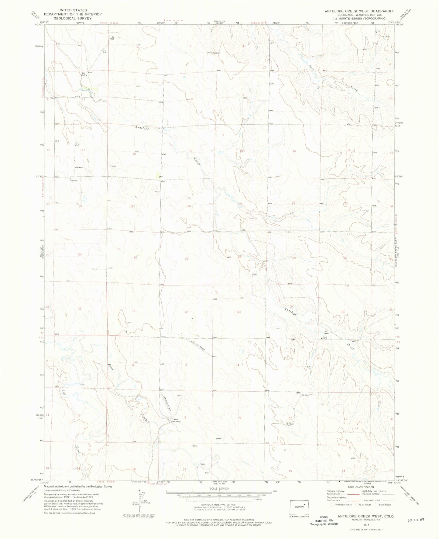 Classic USGS Antelope Creek West Colorado 7.5'x7.5' Topo Map Image