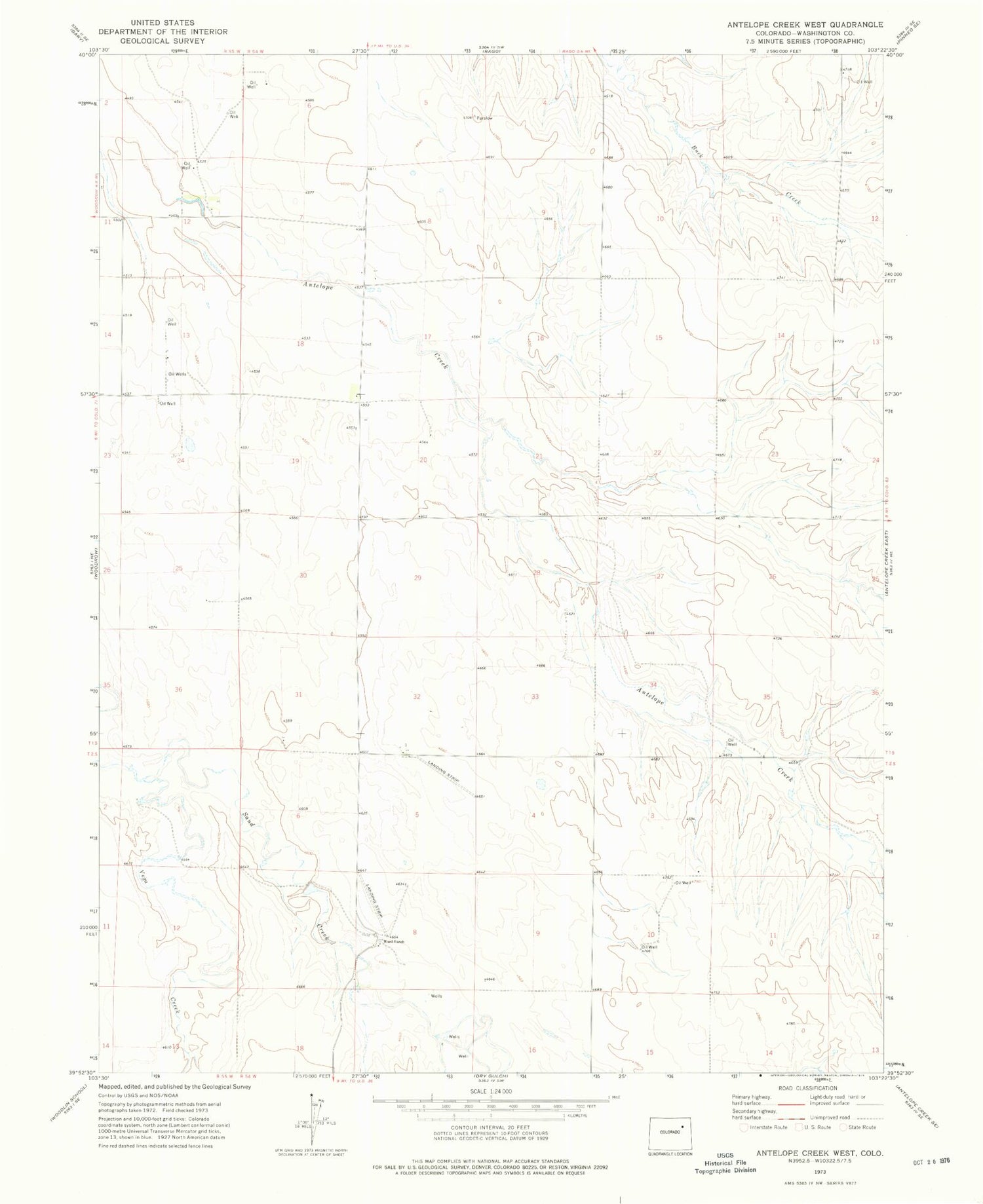 Classic USGS Antelope Creek West Colorado 7.5'x7.5' Topo Map Image