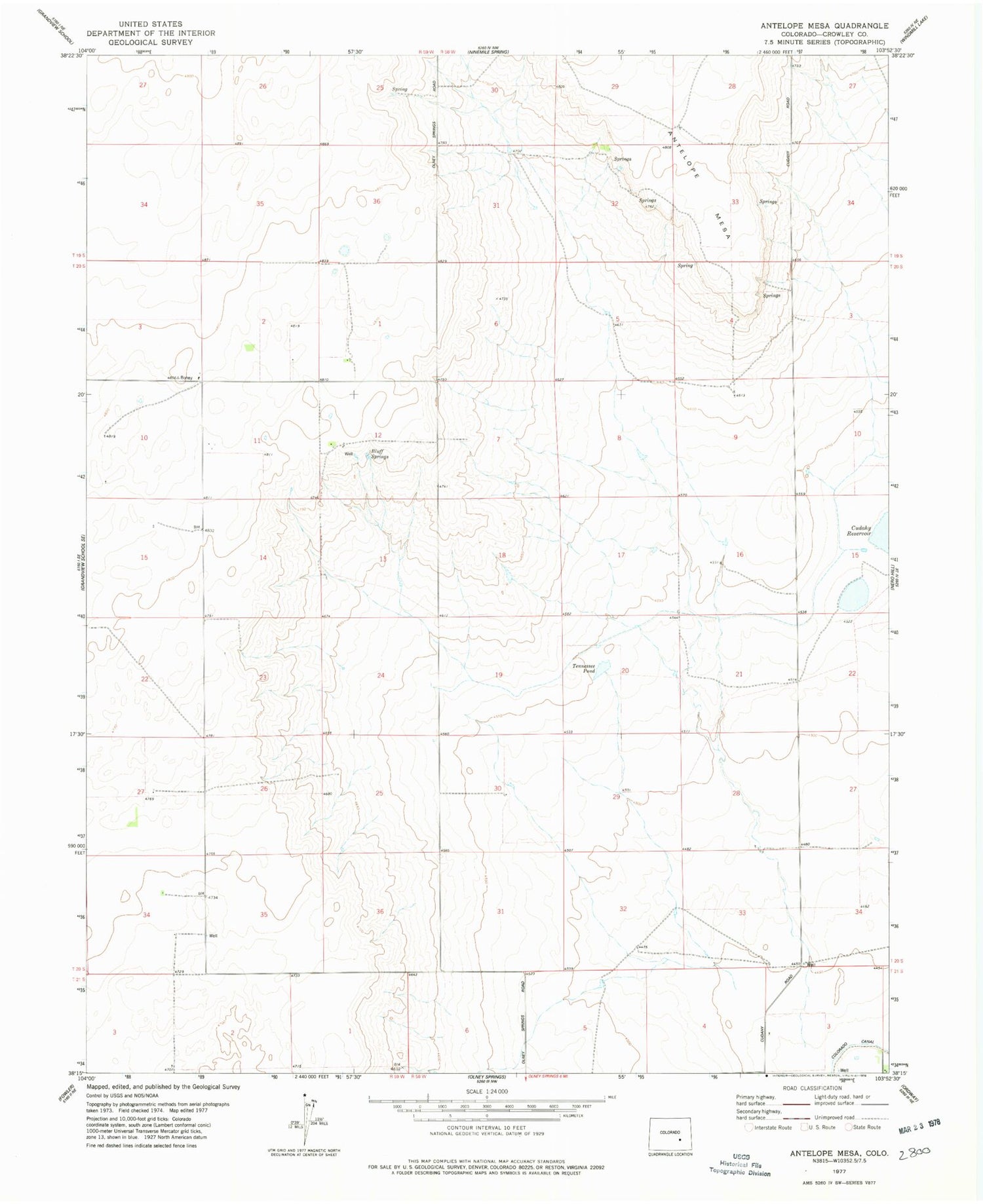 Classic USGS Antelope Mesa Colorado 7.5'x7.5' Topo Map Image