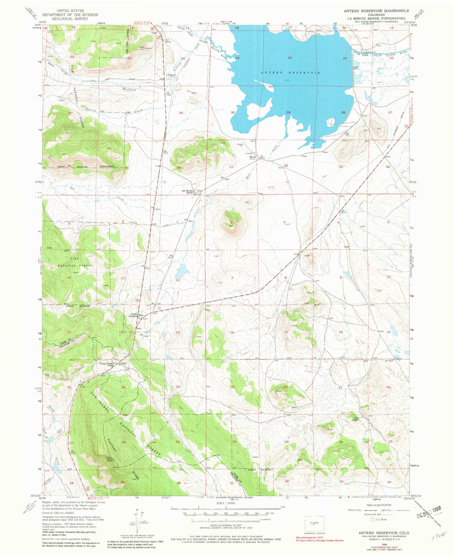 Classic USGS Antero Reservoir Colorado 7.5'x7.5' Topo Map Image
