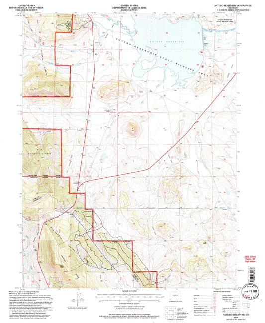 Classic USGS Antero Reservoir Colorado 7.5'x7.5' Topo Map Image
