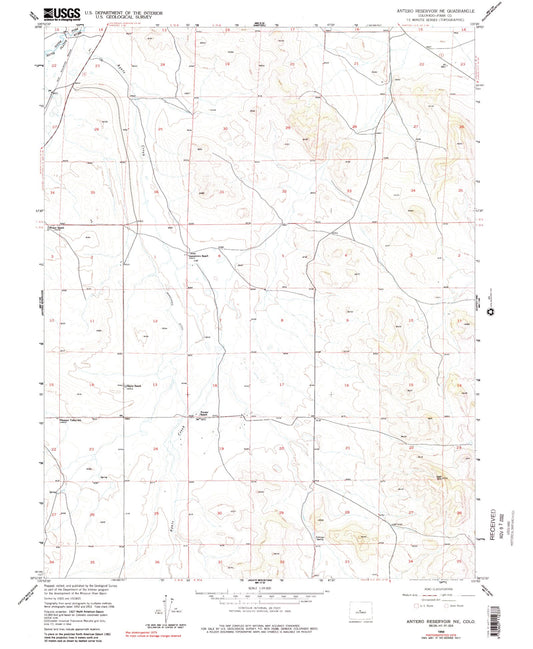 Classic USGS Antero Reservoir NE Colorado 7.5'x7.5' Topo Map Image