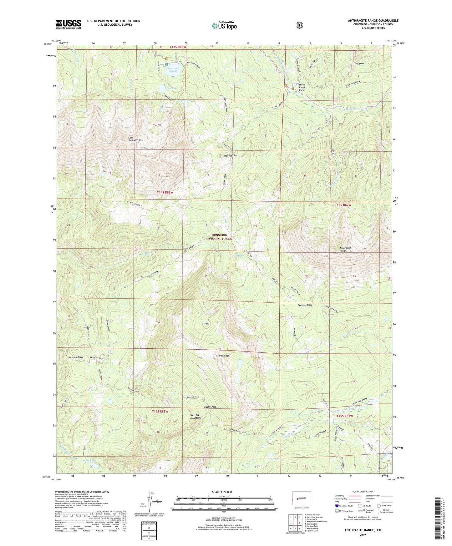 Anthracite Range Colorado US Topo Map Image