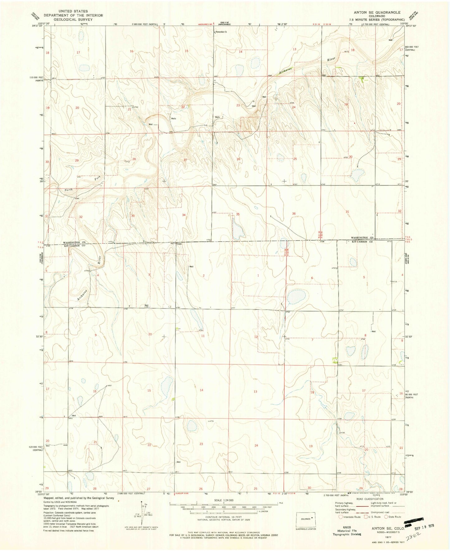 Classic USGS Anton SE Colorado 7.5'x7.5' Topo Map Image
