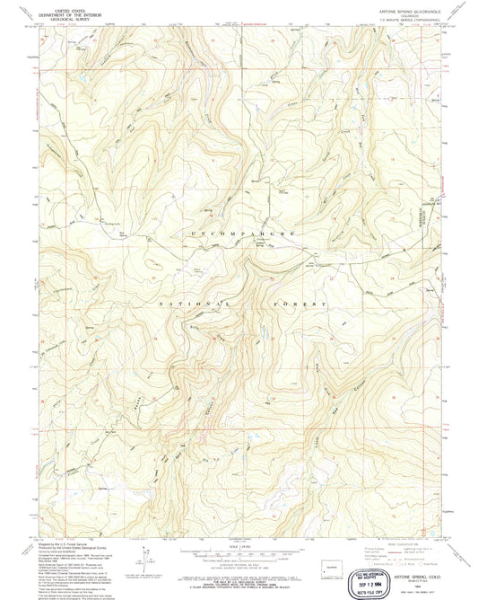 Classic USGS Antone Spring Colorado 7.5'x7.5' Topo Map Image