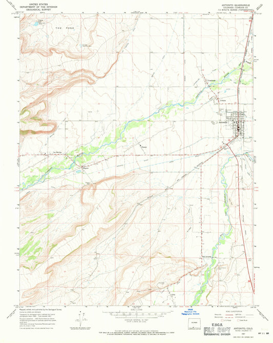 Classic USGS Antonito Colorado 7.5'x7.5' Topo Map Image