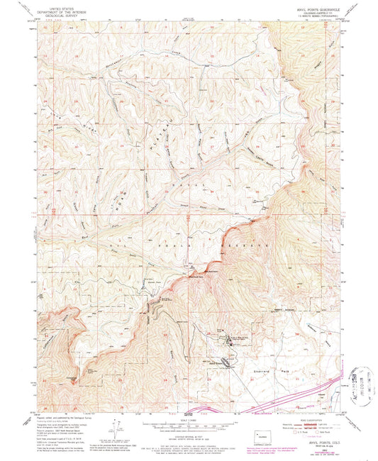 Classic USGS Anvil Points Colorado 7.5'x7.5' Topo Map Image