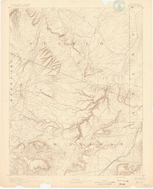 Historic 1891 Apishapa Colorado 30'x30' Topo Map Image