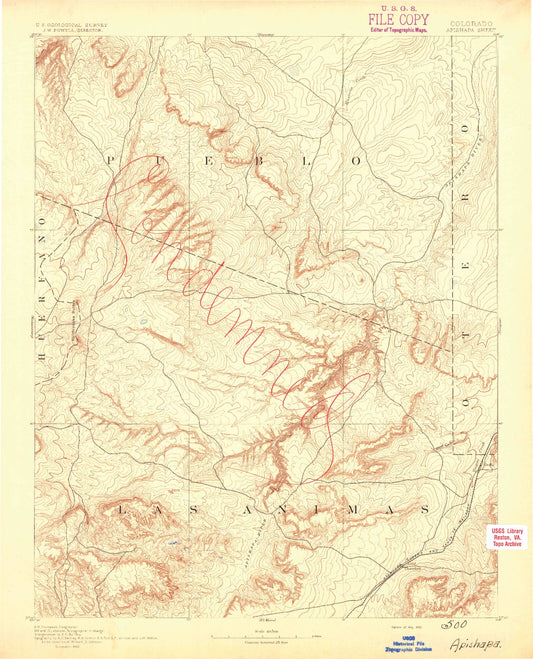 Historic 1893 Apishapa Colorado 30'x30' Topo Map Image