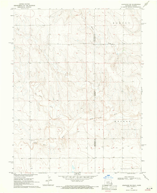 Classic USGS Arapahoe NE Colorado 7.5'x7.5' Topo Map Image