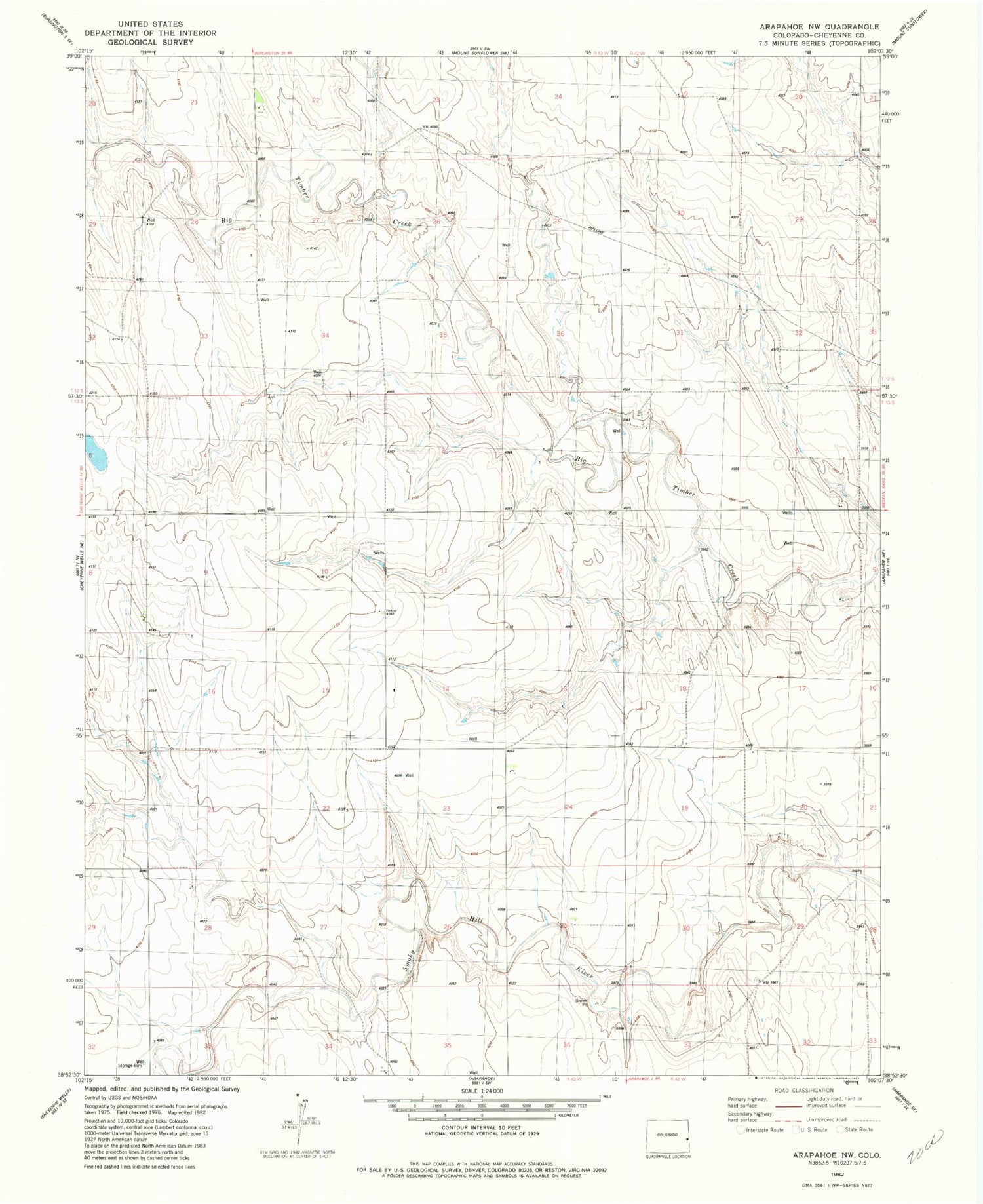 Classic USGS Arapahoe NW Colorado 7.5'x7.5' Topo Map Image