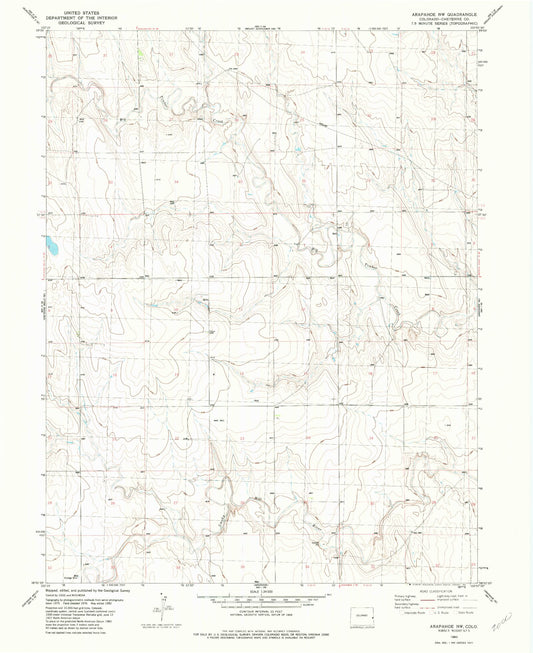 Classic USGS Arapahoe NW Colorado 7.5'x7.5' Topo Map Image
