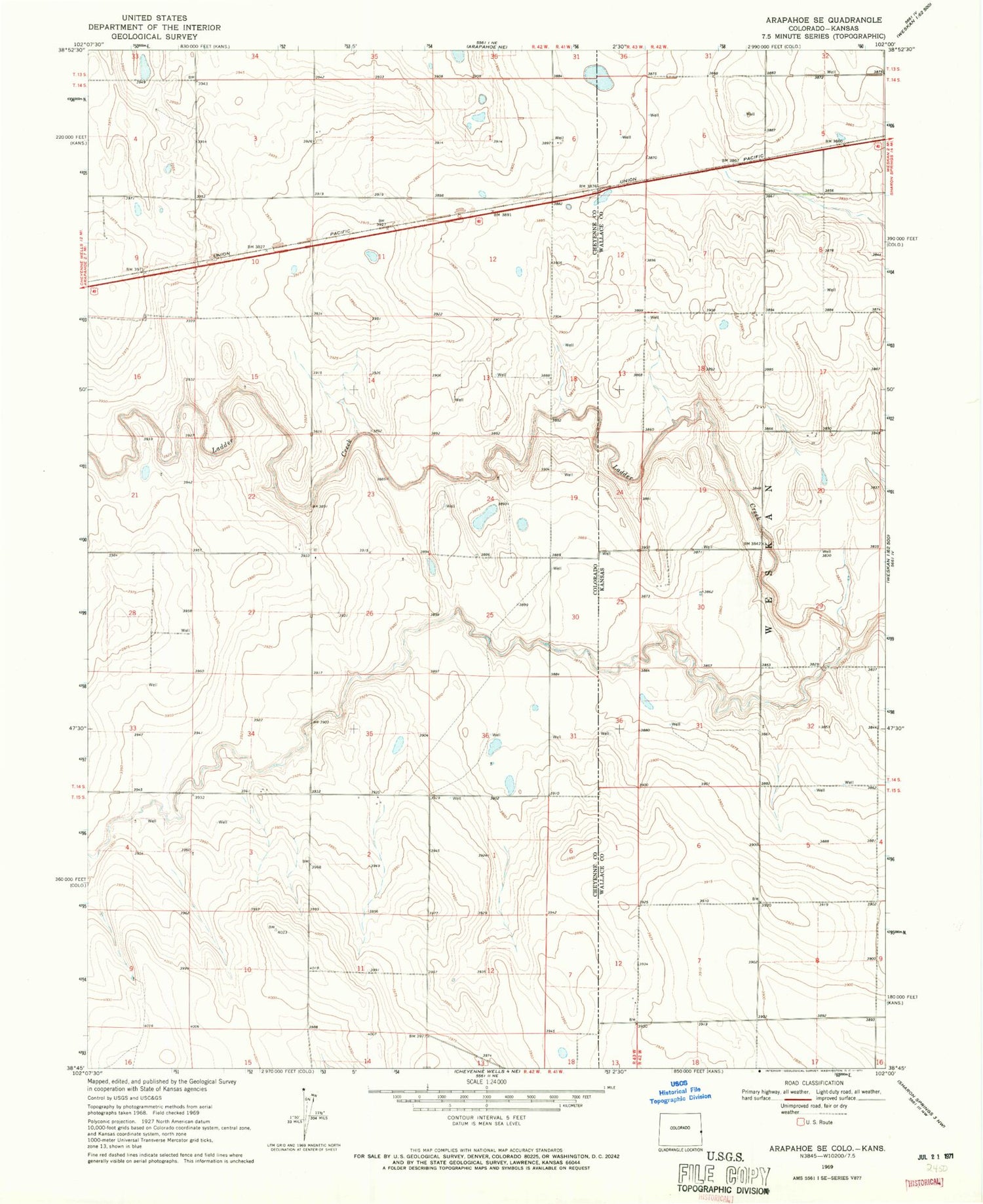 Classic USGS Arapahoe SE Colorado 7.5'x7.5' Topo Map Image