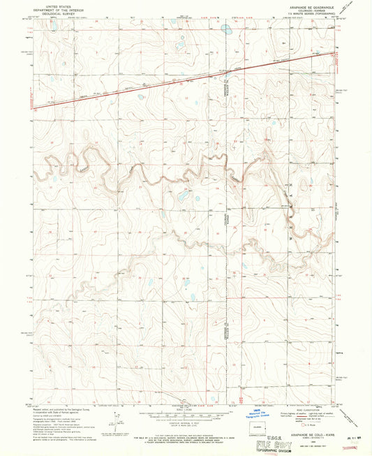 Classic USGS Arapahoe SE Colorado 7.5'x7.5' Topo Map Image