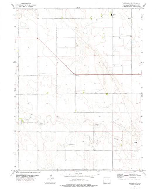 Classic USGS Arickaree Colorado 7.5'x7.5' Topo Map Image